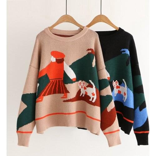Cartoon Knitted Women 2021 Autumn Winter Women Long Sleeve Cat Pullovers Sweaters Korean Style Women Clothes