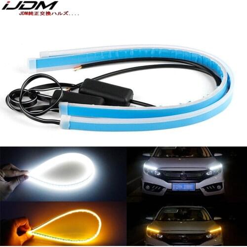 IJDM 12-24 Inch Xenon White LED DRL & Amber yellow LED Sequential Flash Strip Lights For Car Headlight Retrofit Docoration 12V