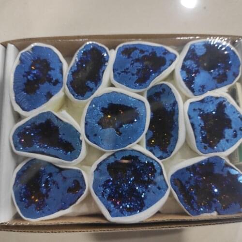 A box Natural crystal Agate Geode Slice Drusy Druse Quartz Electroplated Cluster Crystal Points