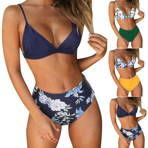 Summer Fashion Women Padded Push Up Soild Print Bandage Bikini Push-up Padded Bra Swimsuit Bathing 2pcs Set Swimwear biquini