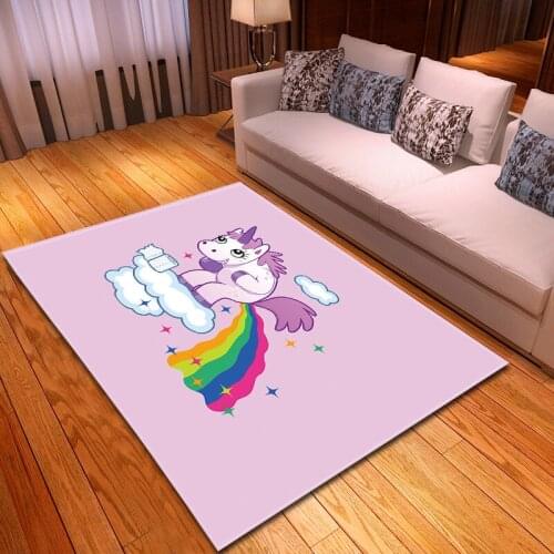 Cartoon Rainbow Unicorn 3D Printing Carpets Soft Flannel Kids bedroom Play Tent Area Rug Child Room Game Crawl Tatami Floor Mats