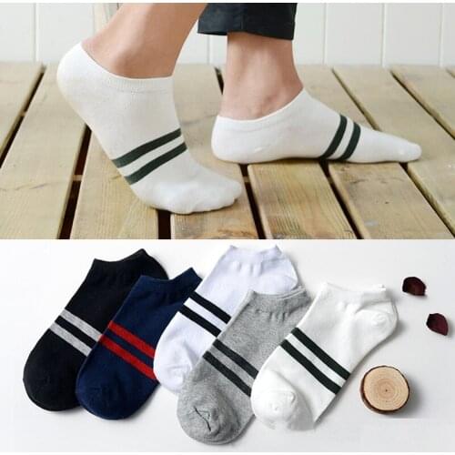 5 Pairs Mens Cotton Striped Boat Socks, Casual Harajuku Breathable Socks, Seamless Invisible Womens Socks and Naked Socks