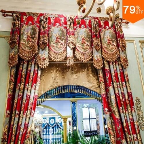 New 2018 design Luxury Big Red Thick elegant Curtain for palace villa Drape Curtains for bride