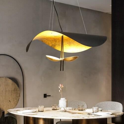 Fashion Lotus Style Black White Golden Inside Warm Light Art Iron Made Pendant Light Wire Hanging Light Living Room Bedroom Bar