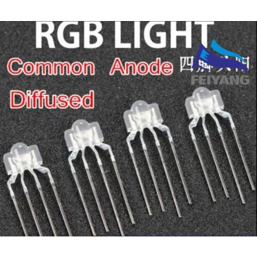 50PCS 3mm RGB led diffused 4-PIN multicolor dip led 2.6*3.5*6.5mm common anode full color light diode For Keyboard