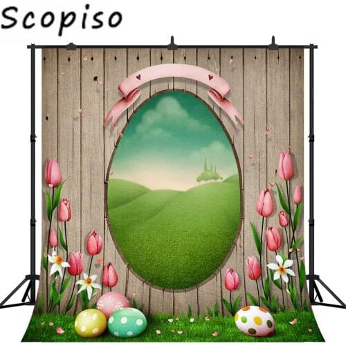 Scopiso Happy Easter Backdrop Spring Flower Grassland Egg Dreamy Photography Background Photo Studio Prop