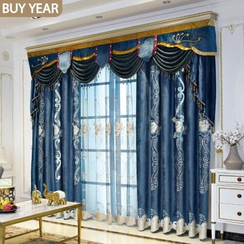 European Style Curtains for Living Dining Room Bedroom High-end Chenille Embroidery Curtain Tulle Finished Product Customization
