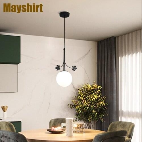 Modern Iron Glass Ball Pendant Lamp Bedroom Bedside Bar Kitchen Hanging Lights Living Room Decoration LED Pendant Light Fixtures