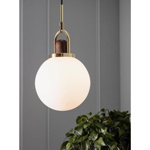 Modern Glass Ball Pendant Lights Fixture Luminaire Nordic Wood Hanging Lamps Bedside Room Suspension Lighting Luxury Home Decor