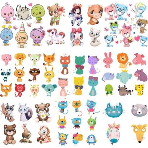 Cartoon Animal Butterfly Heat Transfer For Clothes Thermal Stickers On Clothes Cute Cat Patch Iron-on Transfers For Clothing DIY