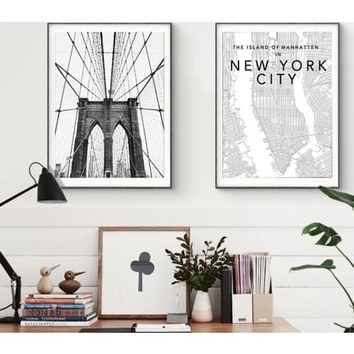 Vintage Bridge Brooklyn Posters and Prints Canvas Painting New York Map Wall Pictures For Living Room Modern Home Decor No Frame