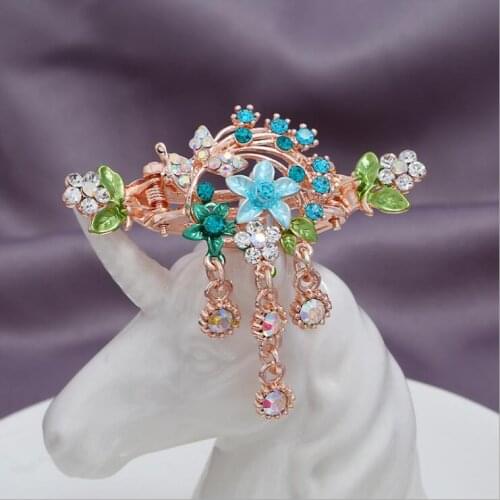 Morkopela Vintage Flower Rhinestone Hair Claw Small Charm Hairpin Accessories for Women Metal Pin Jewelry Accessories