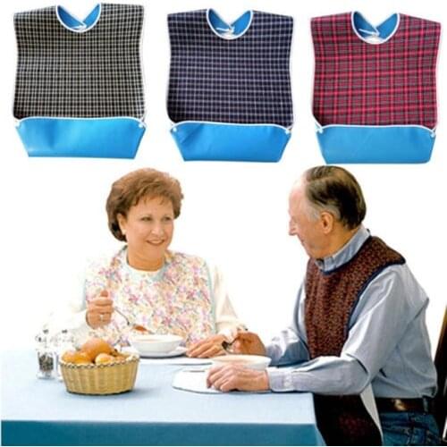 Adult Waterproof Bib Large Classic Plaid Print Keep Clean Apron Cloth Old Men Supplies