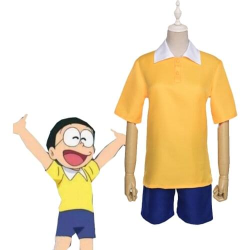 Japanese Anime Doraemon Nobi Nobita Cosplay Costume Halloween Carnival Uniforms Custom Made For Adult and Kids Top+Pants