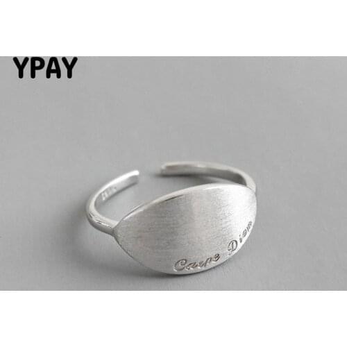 YPAY 100% Real 925 Sterling Silver Open Rings for Women Korea INS Geometric Latin Letters Ring Bague Fine Party Jewelry YMR982
