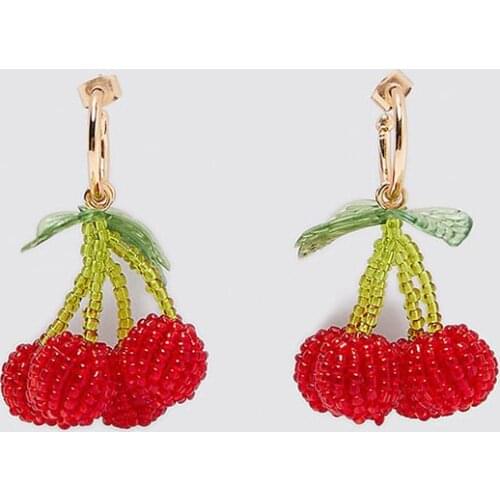 ZA Earrings 2020 Fashion Handmade Crystal Acrylic Drop Earrings For Women Cute Fruit Red Cherry Dangle Earring Party Jewelry