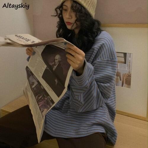 Long Sleeve T-shirts Women Chic Striped College Ins Popular Teens Top Tees All-match Basic Trendy Pink Lovely Girl Tops Clothing