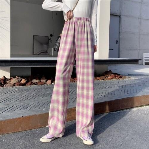 Plaid Pants Women Plus Size Wide Pants Loose Oversized Checked Trousers Korean Style Checkered Pants Fashion Jokers