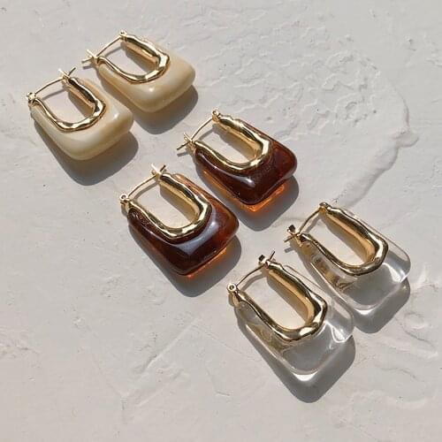 AENSOA 2021 Colorful Clear Resin Acrylic Drop Earrings for Women Geometric Resin Statement Drop Earrings Girls Fashion Jewelry