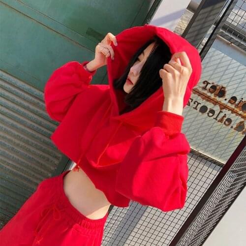 2021 Spring Autumn New Women 2 Pcs Set Korean Fashion Long Sleeve Loose Short Hooded Sweater + Lace-up Pant Two-piece Suit Y296