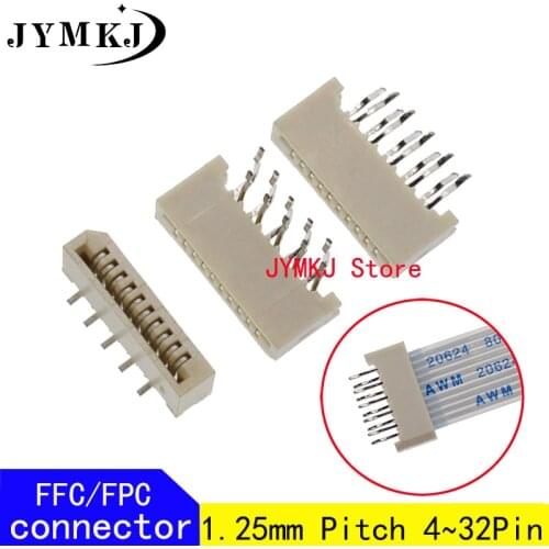 10PCS 1.25mm FPC/FFC Connector LCD Flexible Flat Cable Socket Double Row 4 5 6 7 8 9 10 11 12 14 16 18 20 22 24 26 28 30 32 Pin