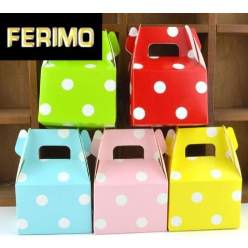 10PCS Colorful Dotted Cardboard Gable Boxes Favor Boxes For Wedding Baby Shower And Parties Christmas