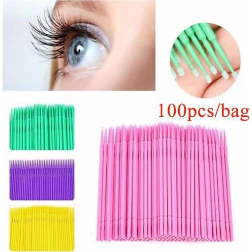 100pcs/bag Micro Brushes Make Up Eyelash Extension Disposable Eye Lash Glue Cleaning Brushes Applicator Sticks Makeup Tools