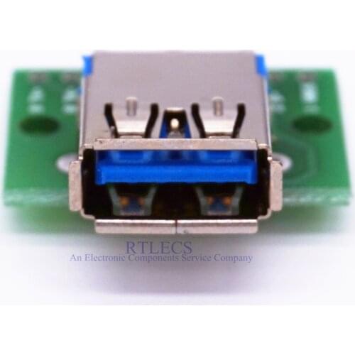 2 pcs USB 3.0 A Type Receptacle Female Socket Soldered on PCB Adapter to 9 pin 2.54 mm Through Holes Single Row Pin DIP