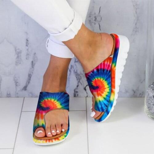 2020 Women Fashion Tie-dye Printing Flip Flop Open Toe Sandals Slipper Comfy Big Toe Foot Correction Wedges Slipper Casual Shoes