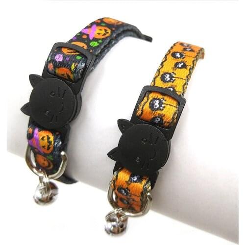 2021 Halloween Printed Cat Collars Ghost Festival Dog Pet Supplies Leashing Adjustable Buckle Kitten Puppy Pet Bell Collars