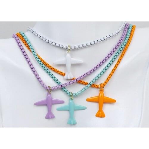 5 Pcs Plane Pendant necklace Mix color Box Chain Lovely Pendant necklace Elegant Necklace women Jewelry Necklace 51902