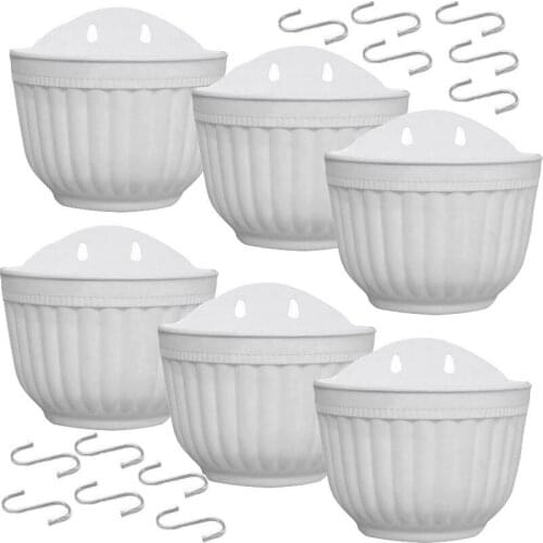 6 Pack 8.2 Inch Wall Hanging Planter Pots Vertical Garden Window Hang Box Container for Plants Flowers Herbs with Hook