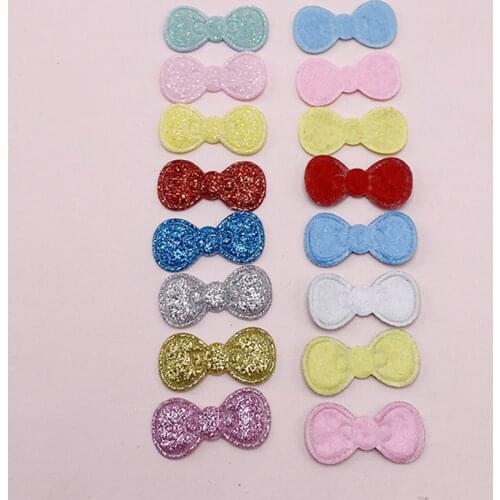 80pcs/lot Glitter bowknot padded Appliques for DIY hair clip Accessories Craft Handmade Decoration