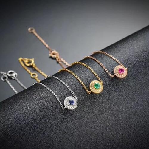 Aazuo Real 18K Yellow Gold Real Diamond IJ SI Natural Ruby Emerald Sapphire Round Bracelet gifted for Women Birthday Au750
