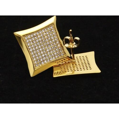 Shiny Bling Square Stud Earrings Vintage Gold Color Wedding Jewelry AAA Cubic Zircon Stone Earrings For Women Gift