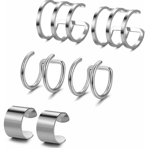 BONISKISS 3 Pairs Fashion Silver Color Ear Cuffs Leaf Clip Earrings No Piercing Fake Cartilage Stainless Steel Earring Jewellery