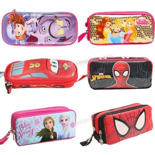 Disney Child Pencil Case Girl Frozen Pencil Bag Boy Mavel Spider-Man Cars Pencilcase School Stationery Supplies Kid Pen Box Gift