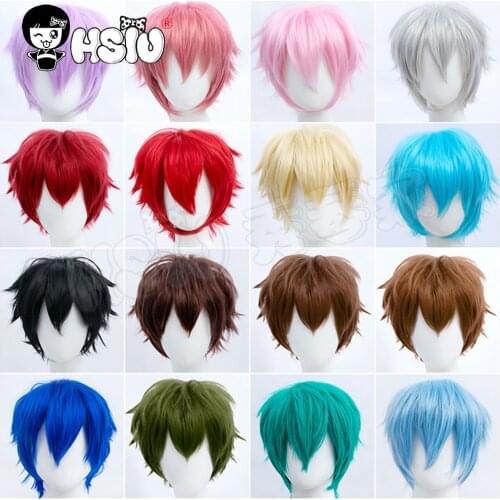 「HSIU Brand」cosplay Wig 17color short hair Sky blue Silver light pink brown Taro green Party synthetic wig+Free wig cap
