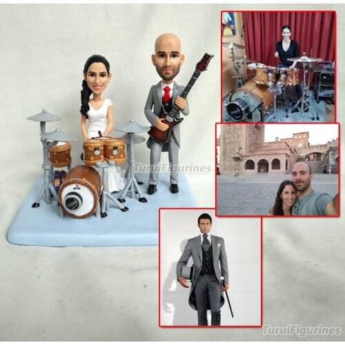 Play drum set kit hand made personalised bobblehead custom wedding cake topper sculpture gay lesbian straight cake topper