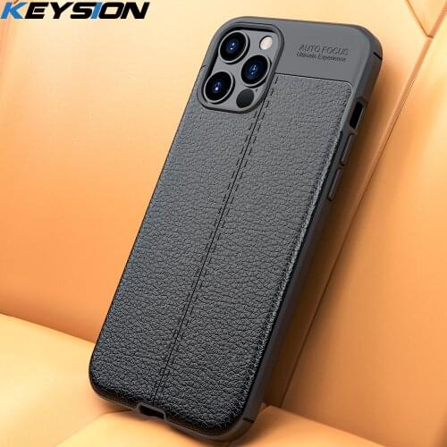 KEYSION Phone Case for iPhone 12 12 Mini Litchi leather texture TPU silicone Shockproof Black Cover for iPhone 12 Pro 12 Pro Max