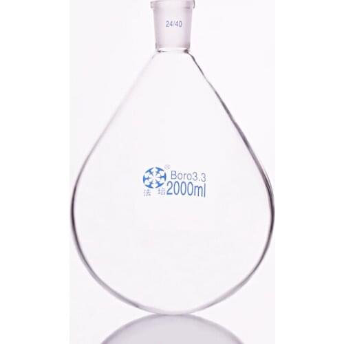 Flask eggplant shape,short neck standard grinding mouth,Capacity 2000ml and joint 24/40,Eggplant-shaped flask