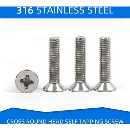 316 Stainless Steel Screw Bolt Countersunk Cross Flat Head and End Screws Metric Machine Fastening Bolt M5 M6 M8 M10