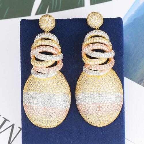 LARRAURI Deluxe Big Pendant Earrings Luxury Cubic Zirconia Inlaid Indian African Wedding Engagement Dangle Drop Earrings 2019