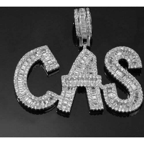 2021 Hot Hip-Hop Square Zircon Letter Necklace A-Z Letter Square Mixed Drill Stitch Custom Name Pendant Necklace Men Gift