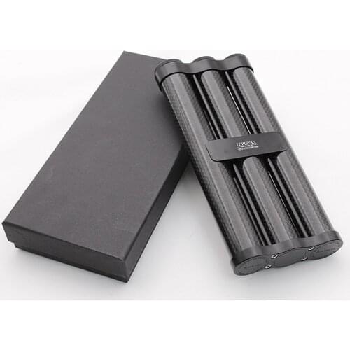 LUBINSKI Carbon Fiber 60 Ringage Metal Cigar Tube Hydrating Holder Case W/Humidifier For 2/3 Cigars Tobacco Storage Tool
