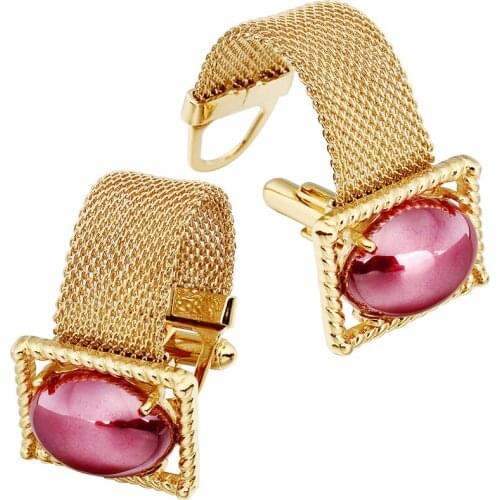 HAWSON Mens Cufflinks with Chain - Rose Imitation Pearl and Shiny Gold Tone Shirt Accessories - Party Gifts for Young Men
