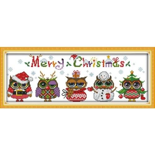 Joy Sunday Christmas owls Cross stitch kit pattern canvas DMC 11CT 14CT Cross stitch set DIY Christmas Home decoration send gift