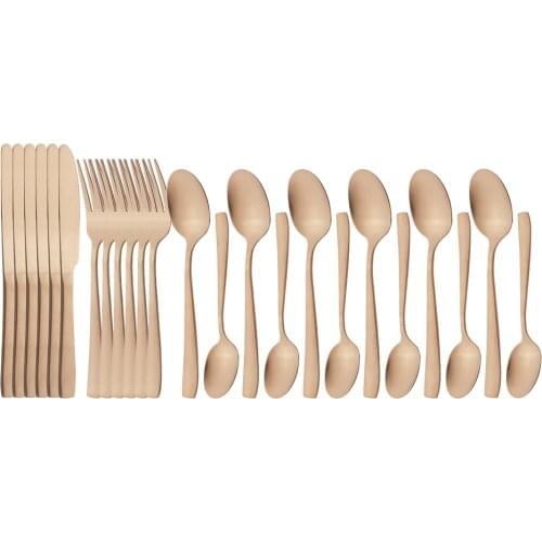24Pcs Rose Gold Matte Dinnerware Set Stainless Steel Flatware Cutlery Set Knife Fork Spoon Kitchen Silverware Tableware Set