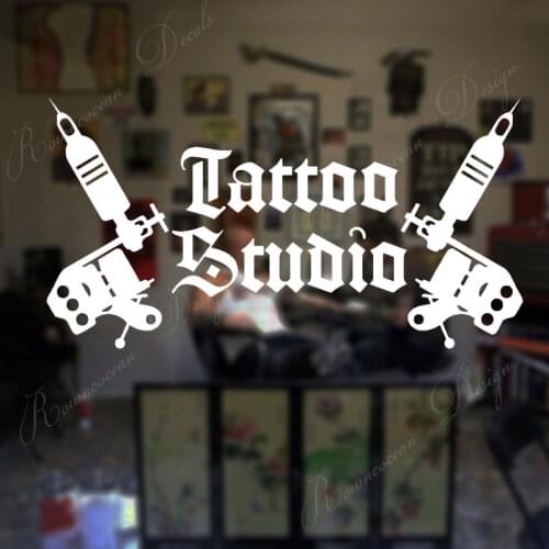 Tattoo Studio Logo Wall Stickers Tattoo Machines Vinyl Window Art Decor Decals Interior Decoration Removable Art Murals 4424