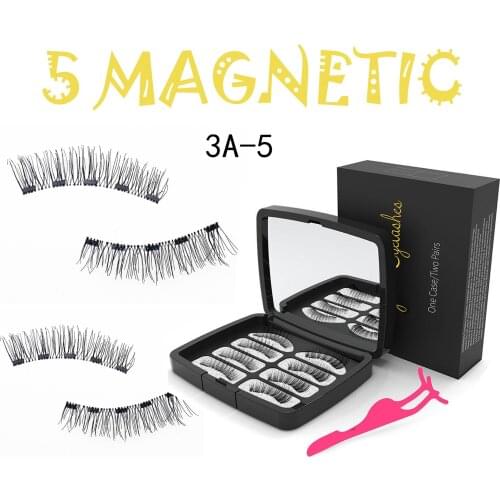 New 4 Pair 5 Magnet Magnetic Eyeashes Natural Mink Eyelashes with custom packaging False lashes Acrylic faux cils magnetique